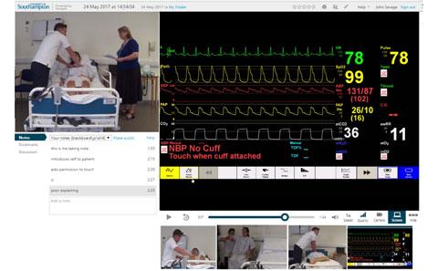 A Panopto recording showing video of student, video of patient data and notes