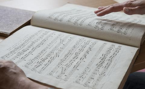 book with pages of musical notes