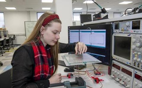 Southampton Electronic Engineering student in a lab