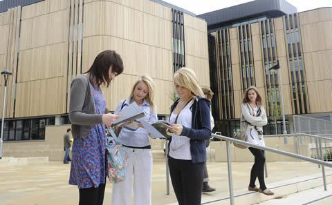 Students looking at a campus map