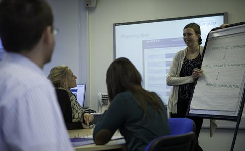 lecturer with white board