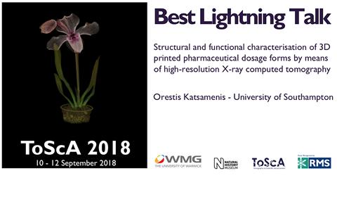 Best Lightning Talk Award to Dr. Orestis Katsamenis
