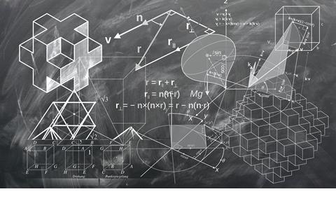 Scientific formulas on a blackboard