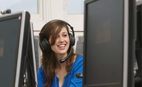 Student with computer headset