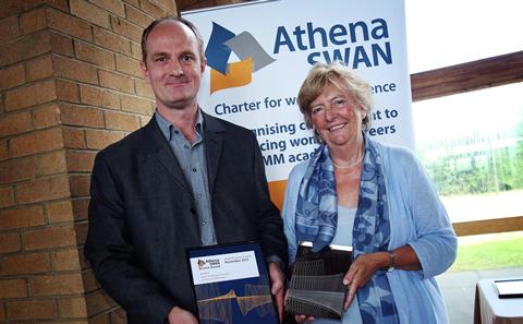 Alan Marchant collects the Bronze Athena SWAN award for CfBS, April 2014