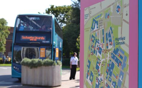 A campus map at the University's Bus Interchange