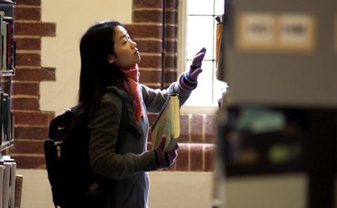 Student in the library
