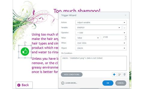 Storyline user interface showing Trigger Wizard