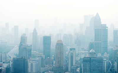 Smoggy city skyline