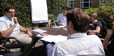 Working groups relaxing in the sunshine