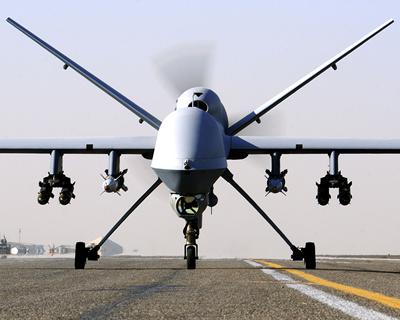 Reaper drone taxis at Kandahar airfield, Afghanistan