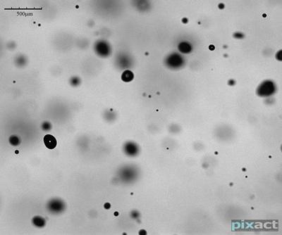 Partially-focussed CCD camera image of particle field for particle sizing