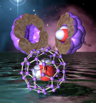 An artist’s impression of the H2O molecule inside the cage