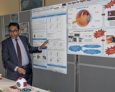 Dr Parwez Hossain presenting eye infection exhibit