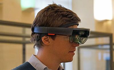 Researcher wearing a HoloLens headset
