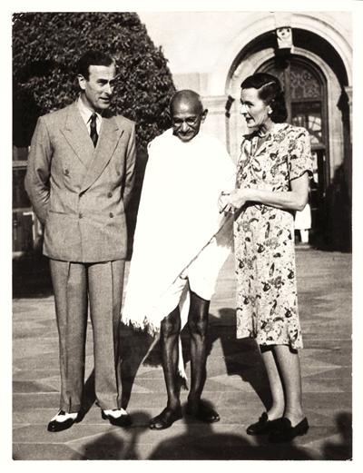 Earl and Countess Mountbatten with Mahatma Gandhi