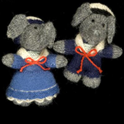 Knitted toy elephants Arthur and Flora, from the Barbar stories, are part of the exhibition