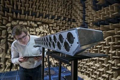 Charlie working on his project in the anechoic chamber. 