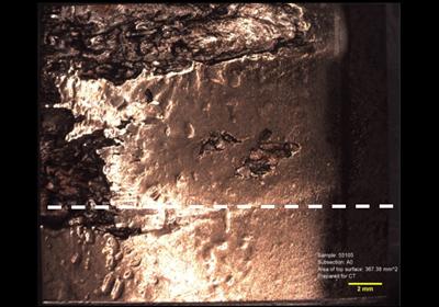 Image of a part of the damage – the line shows the position where the virtual cross section has been taken.