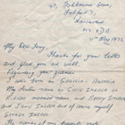 Letter of Esther Reece, Salford 7, to Tony Kushner, 11 May 1972