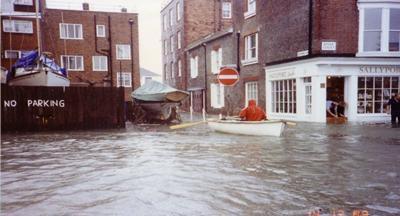 The streets of Old Portsmouth flooding during the storms of 14-18 December 1989 (Credit: Portsmouth City Council / East Solent Coastal Partnership)