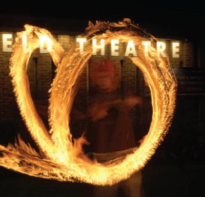 Flaming poi outside the on-site Nuffield theatre. Photograph: Richard Seely