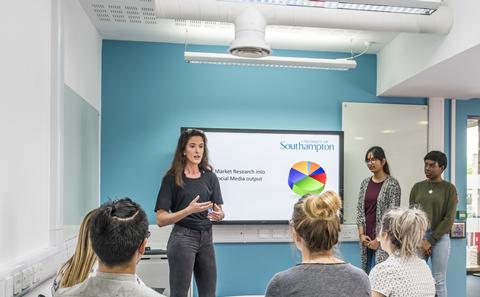 Student delivering a presentation