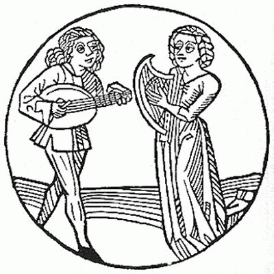 Medieval woodcut two lovers