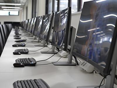 A row of computers