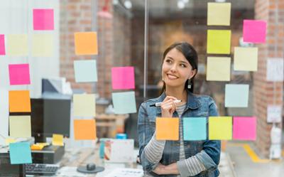 Student with post-it notes