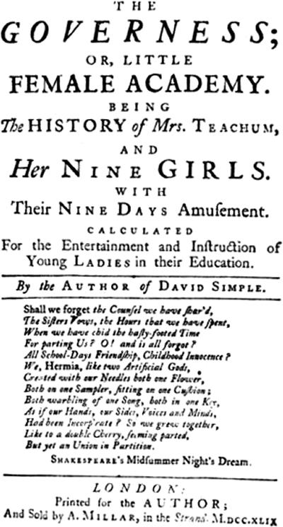 Title page from The Governess, 1749