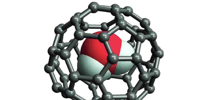 Water molecule trapped in a fullerene cage