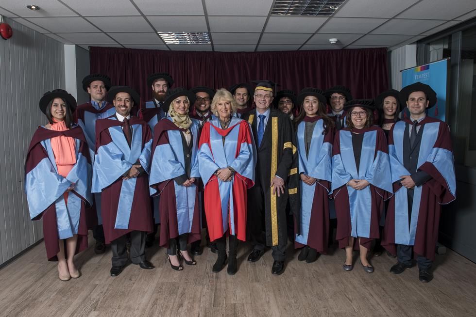 The Duchess of Cornwall with fellow PhD graduates