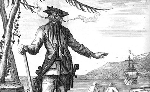 Black and white illustration pirate