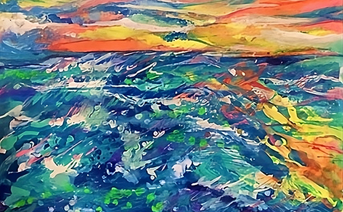 Colourful painting depicting the sea