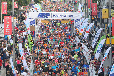 Marathon runners in action.