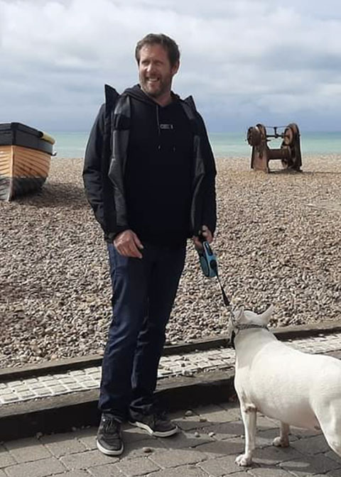 Heart patient Phil O'Donoghue walking his dog