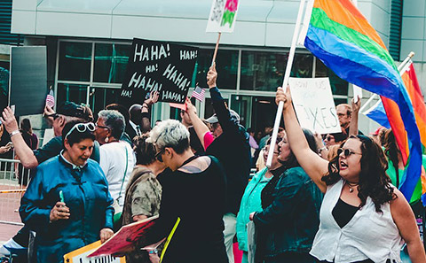 Protestors at an LGBT+ rally