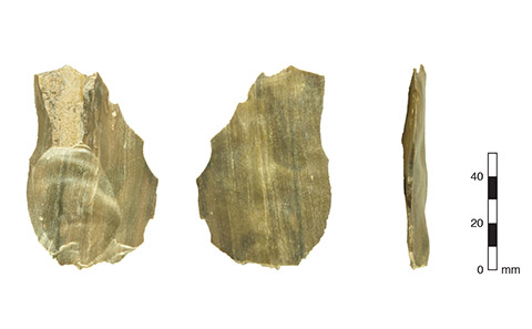 A hand tool from different angles discovered in Jordan Rift Valley.