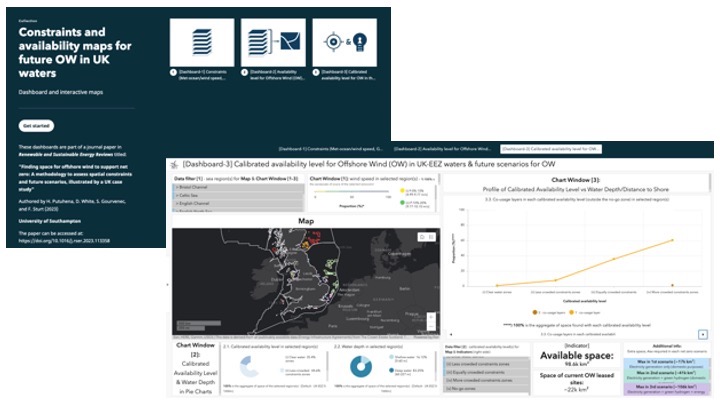 screenshots of interactive wind farm spatial planning interface