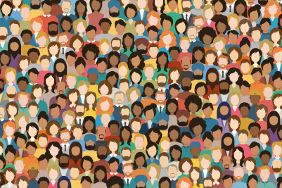 A graphic showing a vast and diverse collection of people
