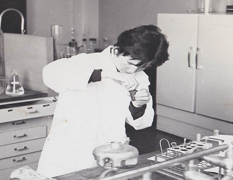 Freda Stevenson in the lab in the 80's