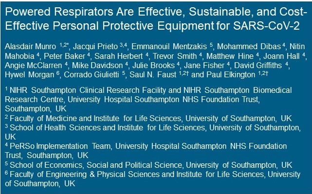 Link to open access paper: Powered Respirators Are Effective, Sustainable, and Cost-Effective Personal Protective Equipment for SARS-CoV-2