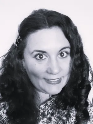 Black and white picture of Francesca Melhuish