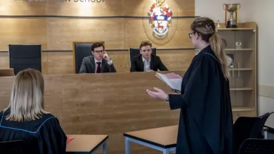 Law students practice their legal skills in our simulated courtroom