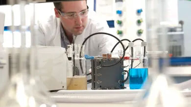 Richard Willis with Chemistry equipment