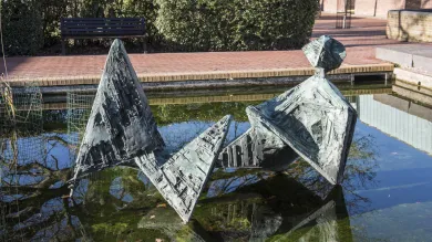 Image showing an artistic sculpture resting in a shallow pond.