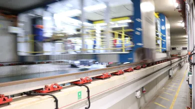 A high-speed carriage in the towing tank.