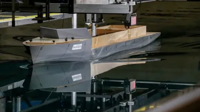 Testing resistance and propulsion in the towing tank.