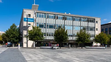 External view from Guildhall Square Southampton of the Sir James Matthews building, a teaching and study building which is part of our City Centre Campus.